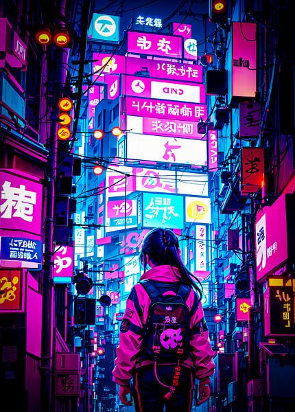 Cyberpunk Stil Anime Mädchen Tokio Japan von Ruzerin