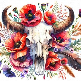 Bull-Skull mit Blütenkranz von Sabine Wagner