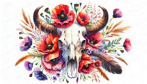 Bull-Skull mit Blütenkranz