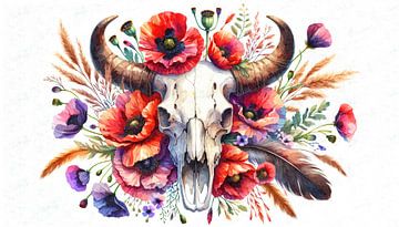 Bull-Skull mit Blütenkranz