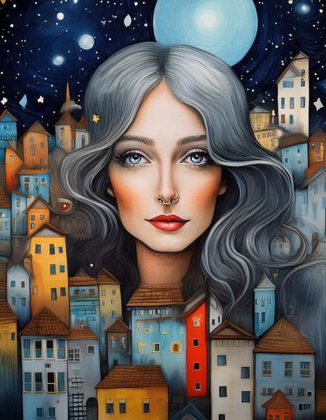 Blau - Blue, surreales Portrait 2 von Reiner Borner