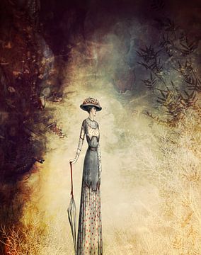 VINTAGE FASHION LADY IN ABSTRACT FOREST