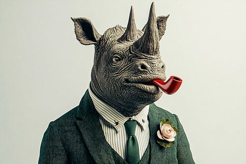 Stijlvolle neushoorn met rode pijp
