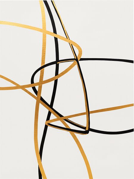 Moderne Abstraktion: Dynamische Linien in Weiß, Schwarz und Gold von STUDIO MINIMAL ART