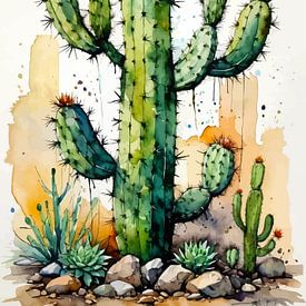 Kaktus Brutal Aquarellmalerei - Raw Desert Botanical Art von MIROKKU
