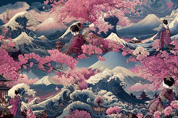 Collage d'art abstrait japonais en 3D