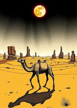 Camel Under the Glowing Moon – Desert Night Fantasy by MIROKKU
