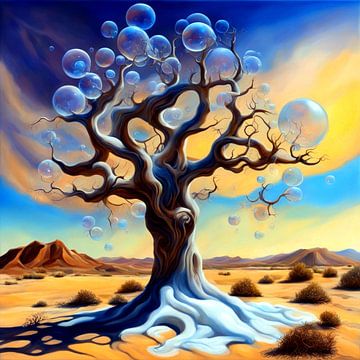 Eenzame boom ontmoet zeepbellen van Quinta Mandala