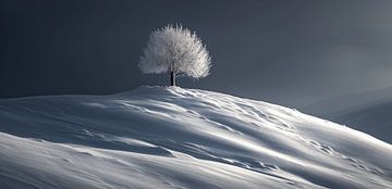 Eenzame boom in de sneeuw van fernlichtsicht