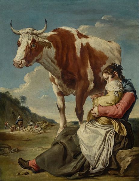 A Mother And Her Child Milking A Cow In A Landscape, Giacomo Ceruti by Masterful Masters