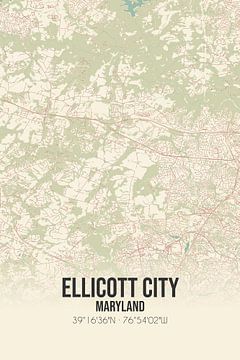 Vintage landkaart van Ellicott City (Maryland), USA. van MijnStadsPoster