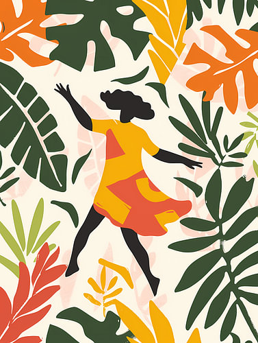 Abstract boho artwork: Tropical dancer in cut-out style