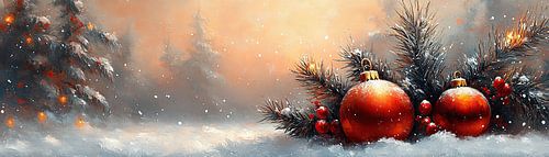 Boules de Noël | Pins enneigés avec boules de Noël