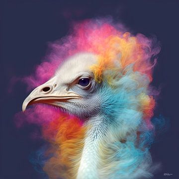struisvogel in multicolor van Gelissen Artworks