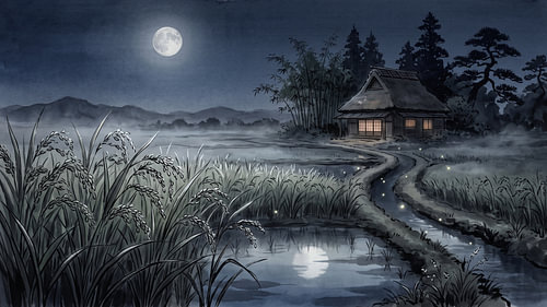 Moonlit Dreams Across Japanese Rice Fields