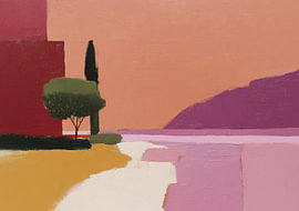 Paysage méditerranéen abstrait dans les tons de rose, de terre cuite et d'ocre sur Niklas Maximilian