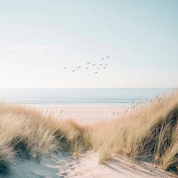 Duinen met uitzicht op strand van Poster Art Shop