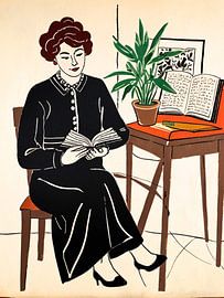 Eine Frau sitzt da und liest ein Buch.