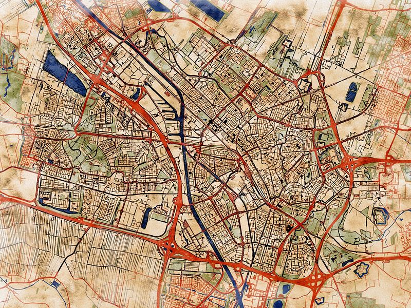 Carte de Utrecht avec le style 'Serene Summer' par Maporia