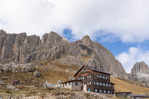 Nature of Italy - South Tyrol - Alpine Hut Beneath the Rosengarten in Autumn