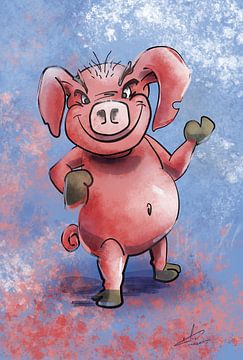 Illustration amusante d'un drôle de cochon sur Emiel de Lange