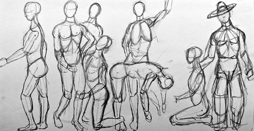 Tekening van mensfiguren.