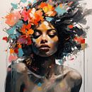 Betoverende Afrikaanse vrouw met bloemen van Steinfox Art thumbnail