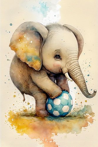 Kleiner Elefant spielt Fußball