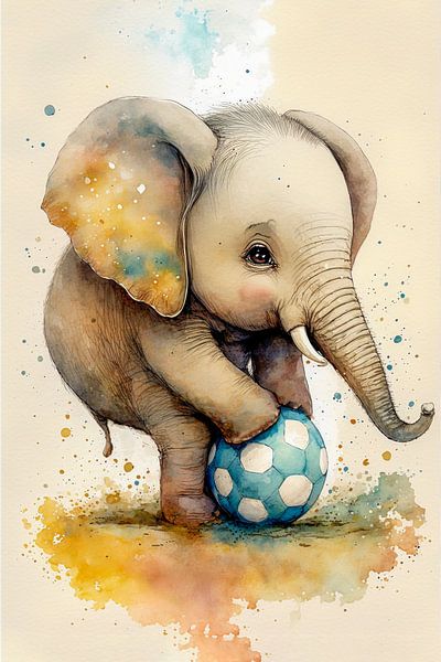 Kleiner Elefant spielt Fußball von Peter Roder