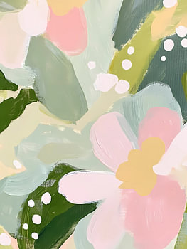 Pastelkleurig schilderij met delicate abstracte bloemen