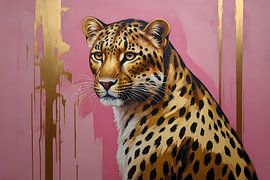 Elegant Gold Leopard against Pink Canvas by Art & Soul Creations