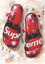 Supreme slippers schilderij van Jos Hoppenbrouwers thumbnail