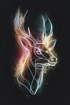 Abstract Neon Deer in Cosmic Universe by De Muurdecoratie
