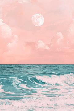 Maanlicht over de zachte oceaan van Poster Art Shop