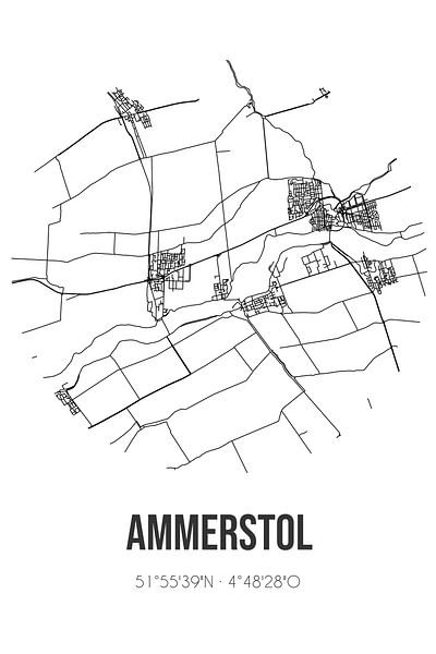 Ammerstol (South Holland) | Map | Black and White by Prints of Place