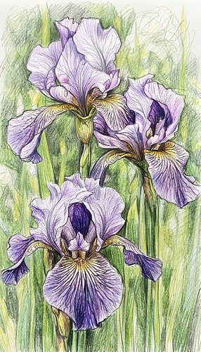 IRIS SCRIBBLE ART POTLOODTECHNIEK - METALEN POSTER