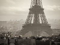 Foot of the Eiffel tower in sepia