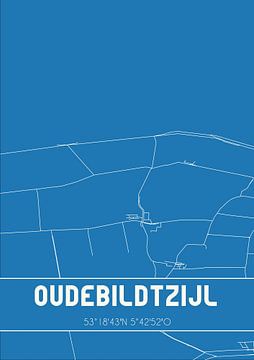 Blauwdruk | Landkaart | Oudebildtzijl (Fryslan) van Rezona
