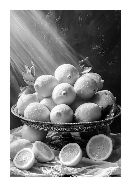 Still life with lemons in antique brass bowl by Poster Art Shop