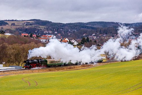 Volle kracht vooruit met de speciale trein "Rodelblitz" bij Schmalkalden - Thüringen - Duitsland