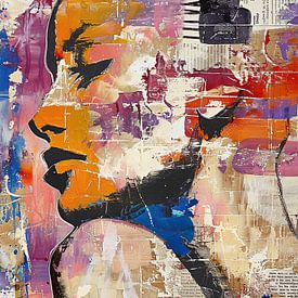 Frau im Profil | Abstrakte Frau in Farben von Blickfänger Gemälde