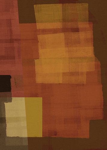 Moderne abstracte vormen in terra, gedempt geel en bruin.