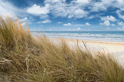 Uitzicht over het strand op Usedom met duinen aan de ene kant en de Baltische Zee aan de andere kant