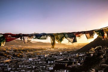 Zonsondergang in Shigatse van Niek Wittenberg