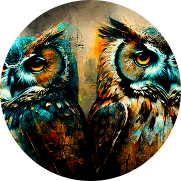De 2 Uilen | Schilderij Uilen | Dieren Schilderij
