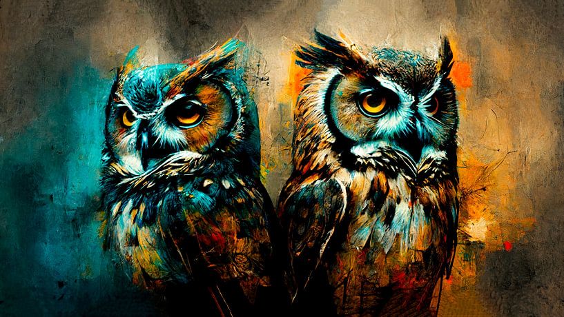 The 2 Owls | Painting Owls | Animals Painting by AiArtLand