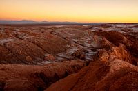 Lunar landscape at sunset in Valle de la Luna, Chile