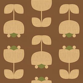 Vintage-Muster mit Tulpen in Braun, Grün, Sand von Dina Dankers