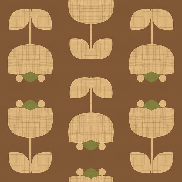 Vintage pattern with tulips in brown, green, sand by Dina Dankers