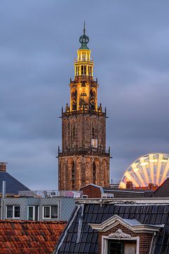 Illuminated Martinitoren in portrait by Ronnie Schuringa